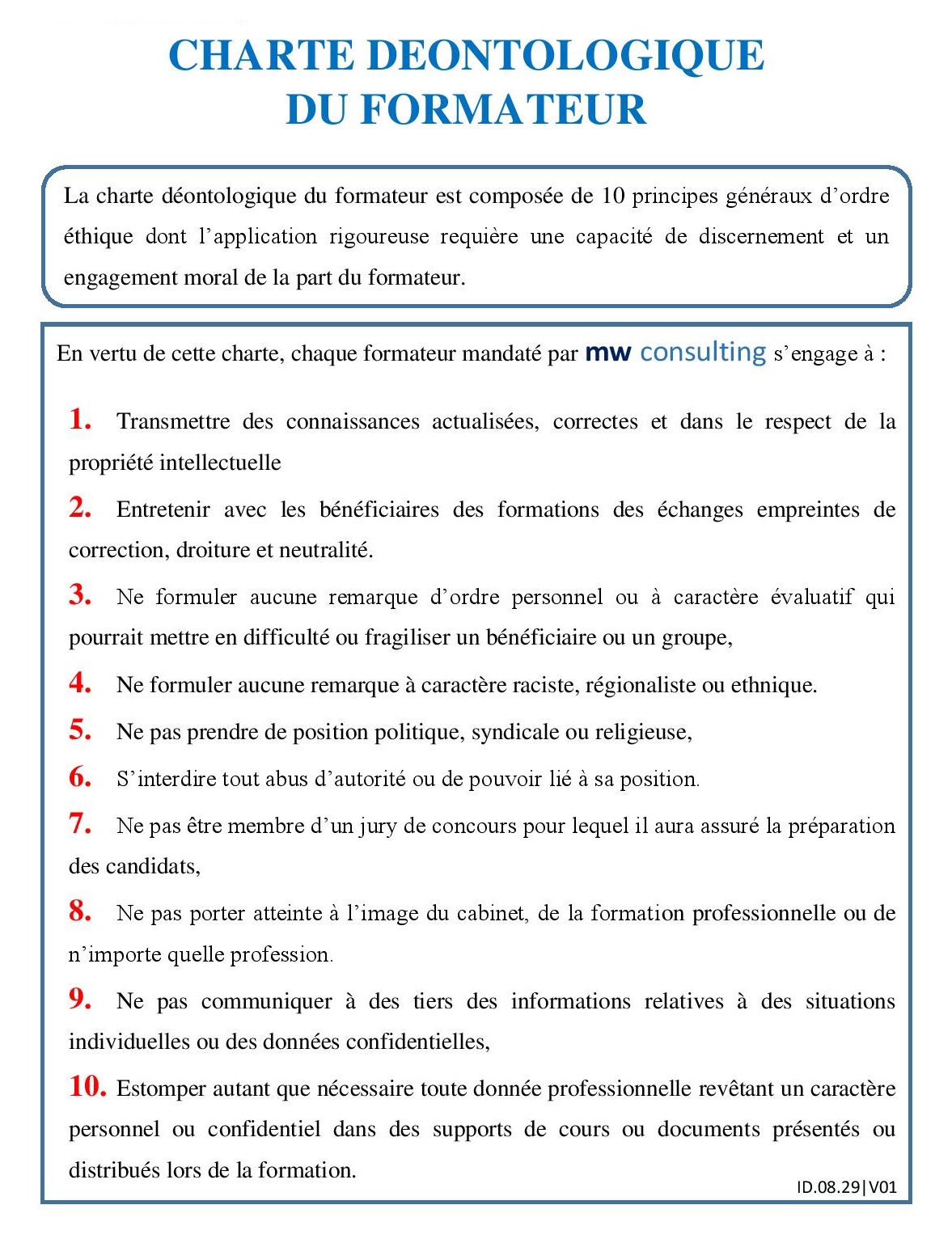 mw conseil charte formateur